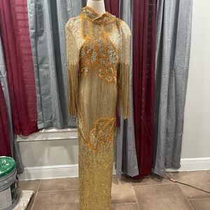 Gold and Orange Beaded Gown